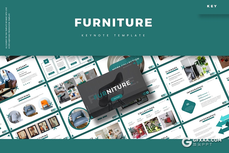 30页国外简约风格室内装修设计家具产品展示宣传keynote模板5种主题配色 - 顶尖PPT
