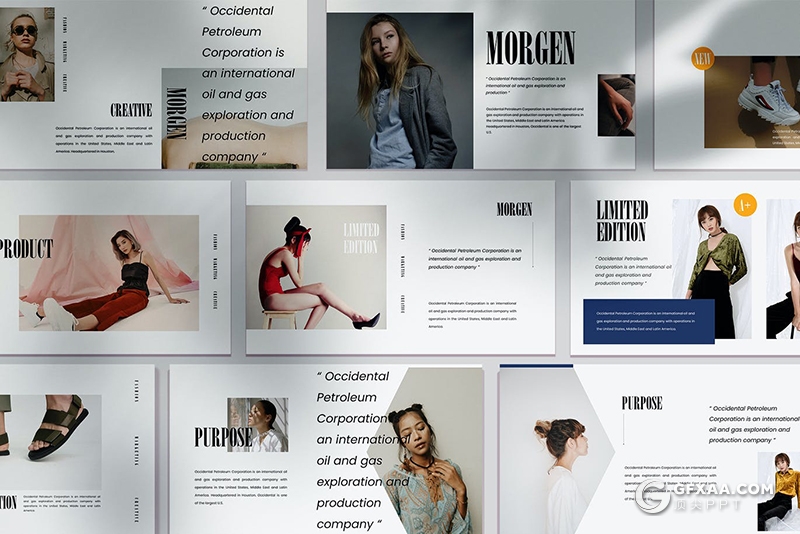 48页国外极简风格时尚服装展模特写真摄影图片展示PPT模板 - 顶尖PPT