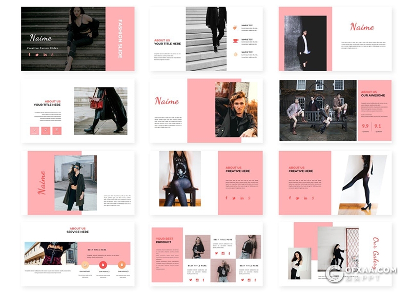 30页国外简约风格时尚服装秀服装行业数据调研分析PPT模板5种主题配色 - 顶尖PPT