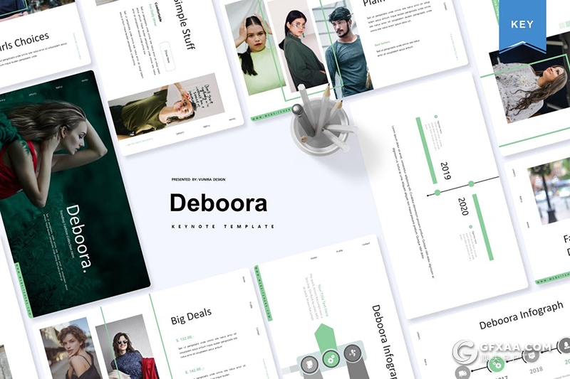 30页扁平化简约风格时尚服装秀模特写真展示keynote模板5种主题配色 - 顶尖PPT