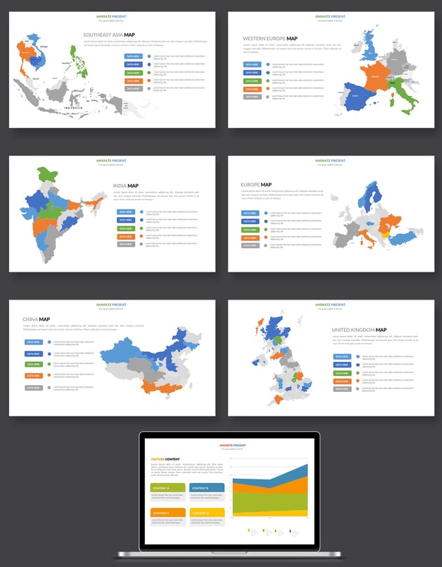 彩色动画世界各国地图商务图形Keynote演模板 - 顶尖PPT