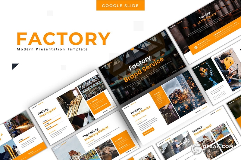 30页工厂建设施工企业项目展示Google slides模板5种主题配色 - 顶尖PPT