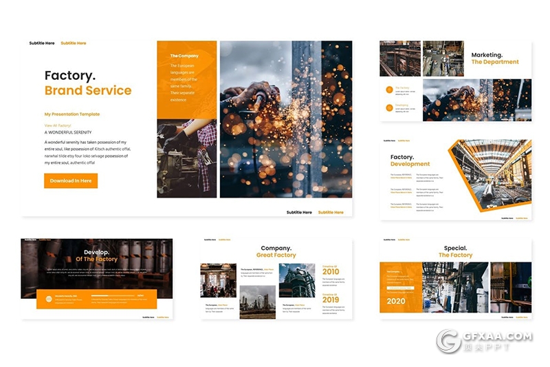 30页工厂建设施工企业项目展示keynote模板5种主题配色 - 顶尖PPT