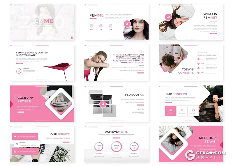 30页国外唯美风格女性主题通用Google slides模板5种配色方案 - 顶尖PPT