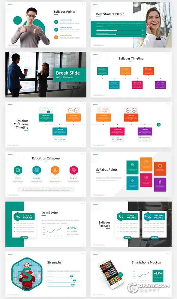 65页教育培训行业学习项目介绍国外多用途PPT模板11种主题配色 - 顶尖PPT