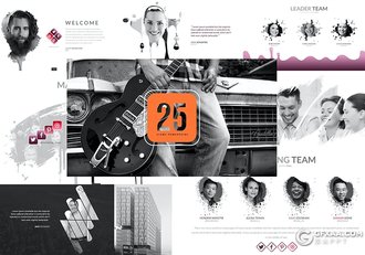 30页时尚简约泼墨笔刷图片占位符PPT动画模板 - 顶尖PPT