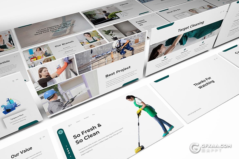 30页家政服务卫生清洁服务机构宣传介绍多用途PPT模板 - 顶尖PPT