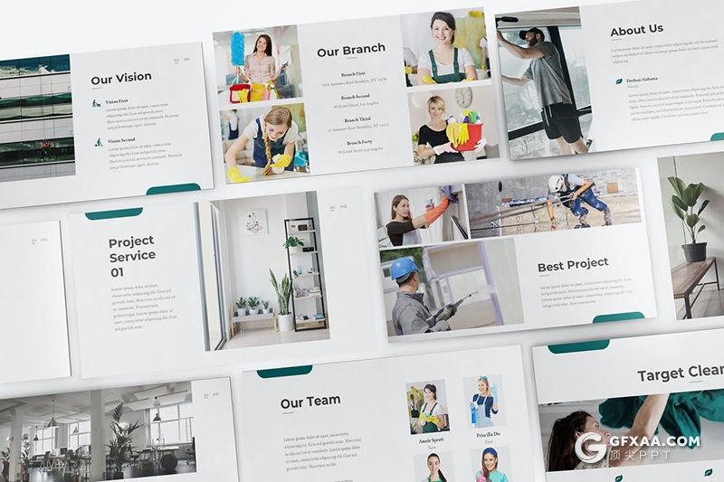 30页家政服务卫生清洁服务机构宣传介绍多用途PPT模板 - 顶尖PPT