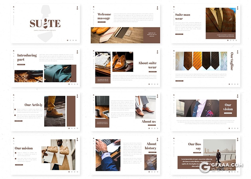 30页国外极简风格西装革履定制机构宣传介绍keynote模板5种主题配色 - 顶尖PPT