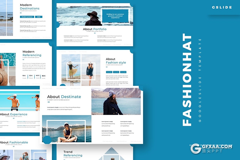 30页国外扁平化户外海洋海滩旅游拍照Google slides模板5种主题配色 - 顶尖PPT