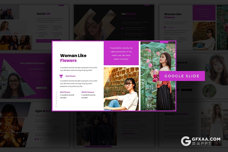 30页国外简约风格女性行业主题Google slides模板5种主题配色 - 顶尖PPT