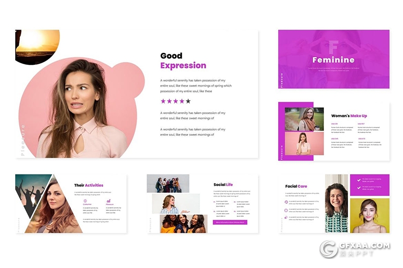 30页国外简约风格女性行业主题keynote模板5种主题配色 - 顶尖PPT