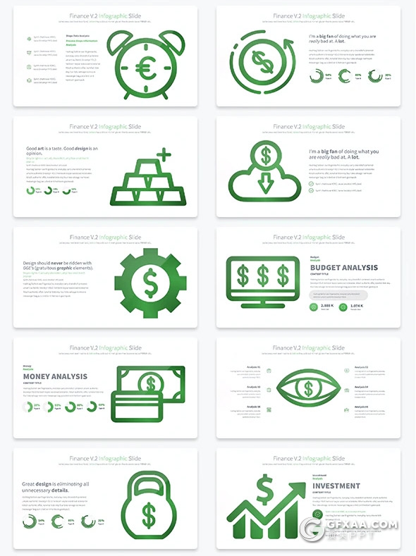 35页财务金币金钱创意信息图形PPT模板11种主题配色 - 顶尖PPT