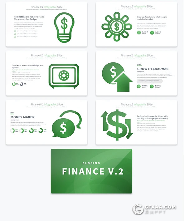 35页财务金币金钱创意信息图形PPT模板11种主题配色 - 顶尖PPT