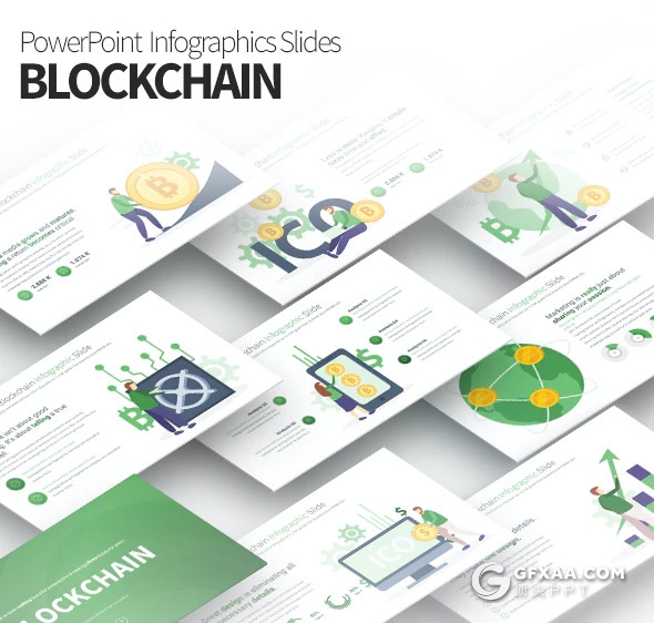 35页创意区块链虚拟货币概念插画图形PPT模板11种主题配色 - 顶尖PPT