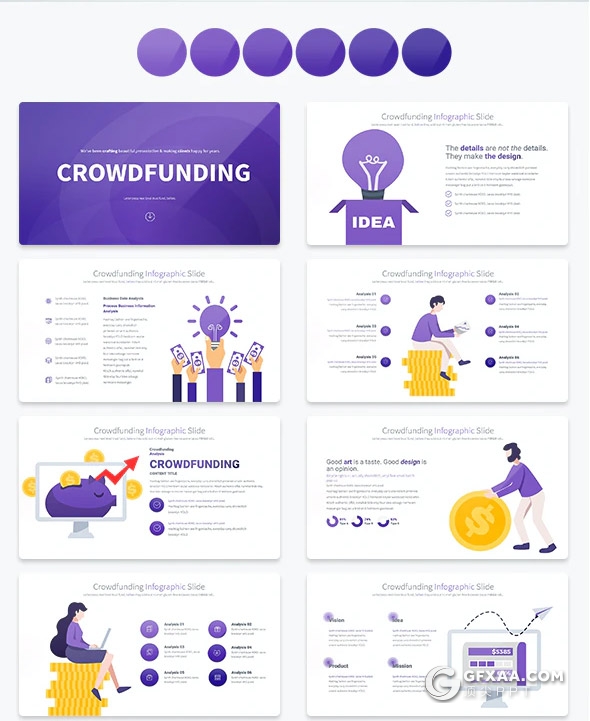35页创意卡通众筹财务概念插画PPT模板11种主题配色 - 顶尖PPT