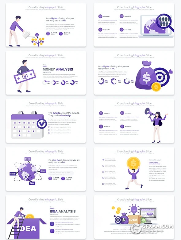 35页创意卡通众筹财务概念插画PPT模板11种主题配色 - 顶尖PPT