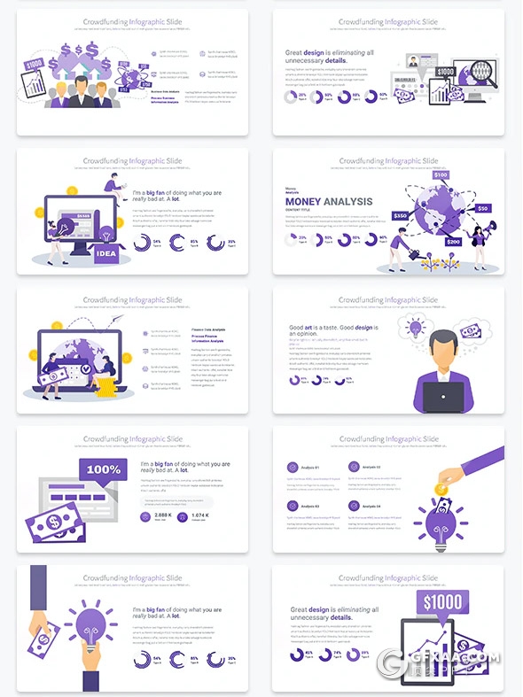 35页创意卡通众筹财务概念插画PPT模板11种主题配色 - 顶尖PPT