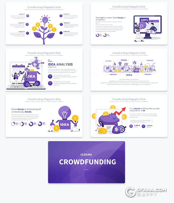 35页创意卡通众筹财务概念插画PPT模板11种主题配色 - 顶尖PPT