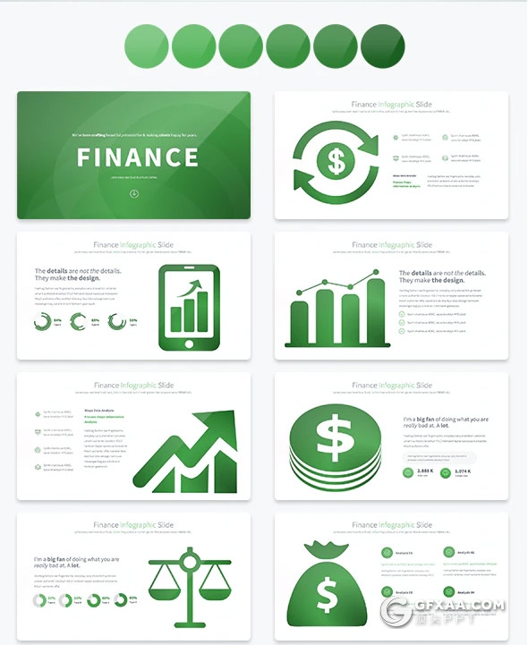 34页投资理财财务分析创意图形PPT模板11种主题配色 - 顶尖PPT