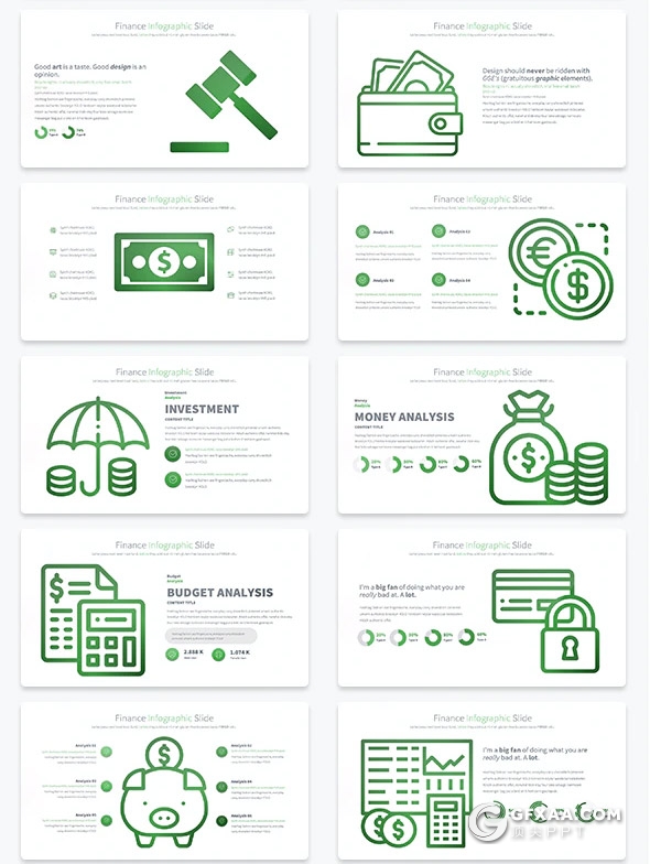 34页投资理财财务分析创意图形PPT模板11种主题配色 - 顶尖PPT