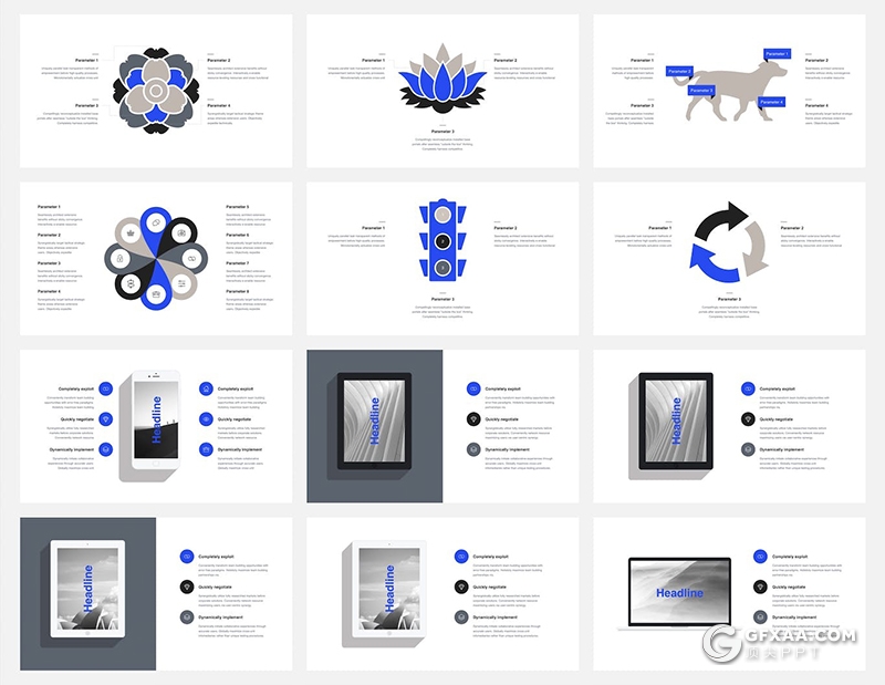 170页蓝色简约时尚风格商务企业介绍工作汇报总结keynote模板 - 顶尖PPT