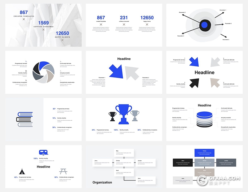 170页蓝色简约时尚风格商务企业介绍工作汇报总结keynote模板 - 顶尖PPT