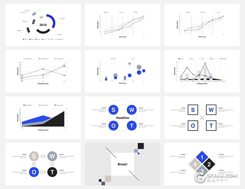 170页蓝色简约时尚风格商务企业介绍工作汇报总结keynote模板 - 顶尖PPT