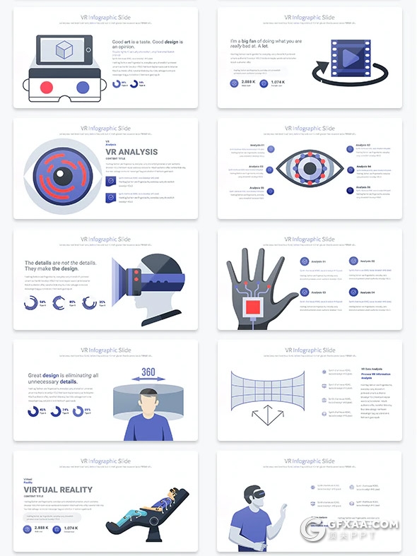 35页虚拟现实VR技术概念图形设计PPT模板11种主题配色 - 顶尖PPT