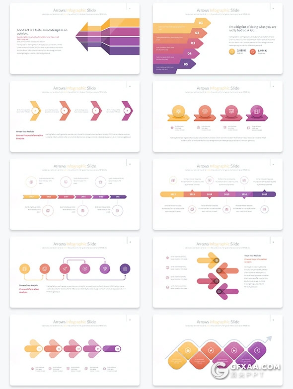 35页彩色创意箭头指向图形PPT模板 - 顶尖PPT