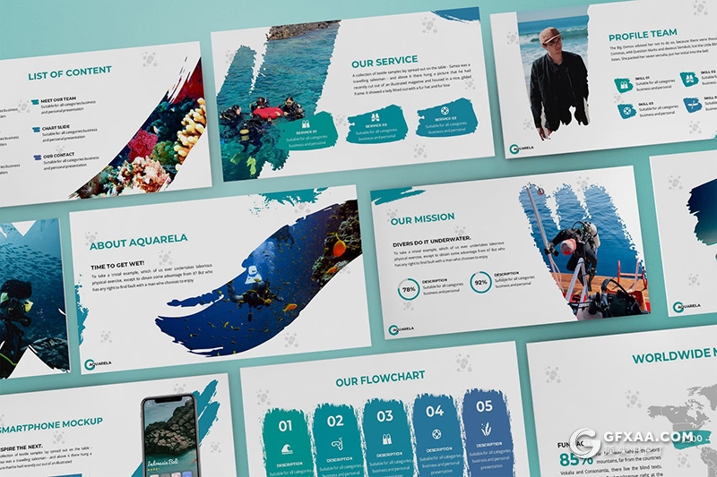 30页海洋生物主题潜水项目介绍通用keynote模板3种主题配色 - 顶尖PPT