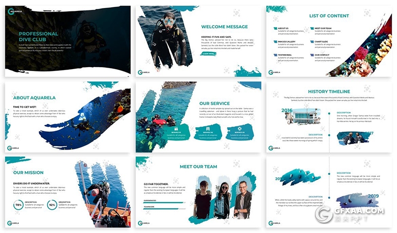 30页海洋生物主题潜水项目介绍通用keynote模板3种主题配色 - 顶尖PPT