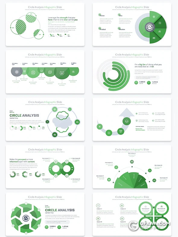 35页创意圆形分析信息图形PPT模板11种主题配色 - 顶尖PPT