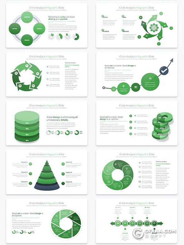 35页创意圆形分析信息图形PPT模板11种主题配色 - 顶尖PPT