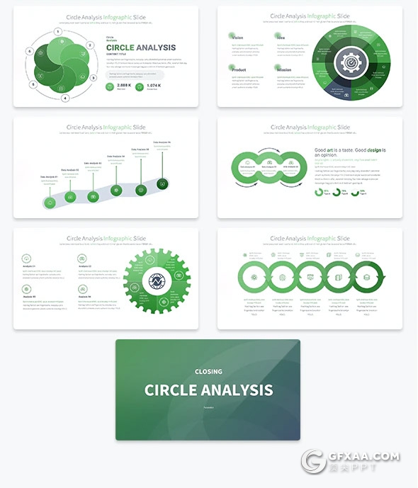 35页创意圆形分析信息图形PPT模板11种主题配色 - 顶尖PPT
