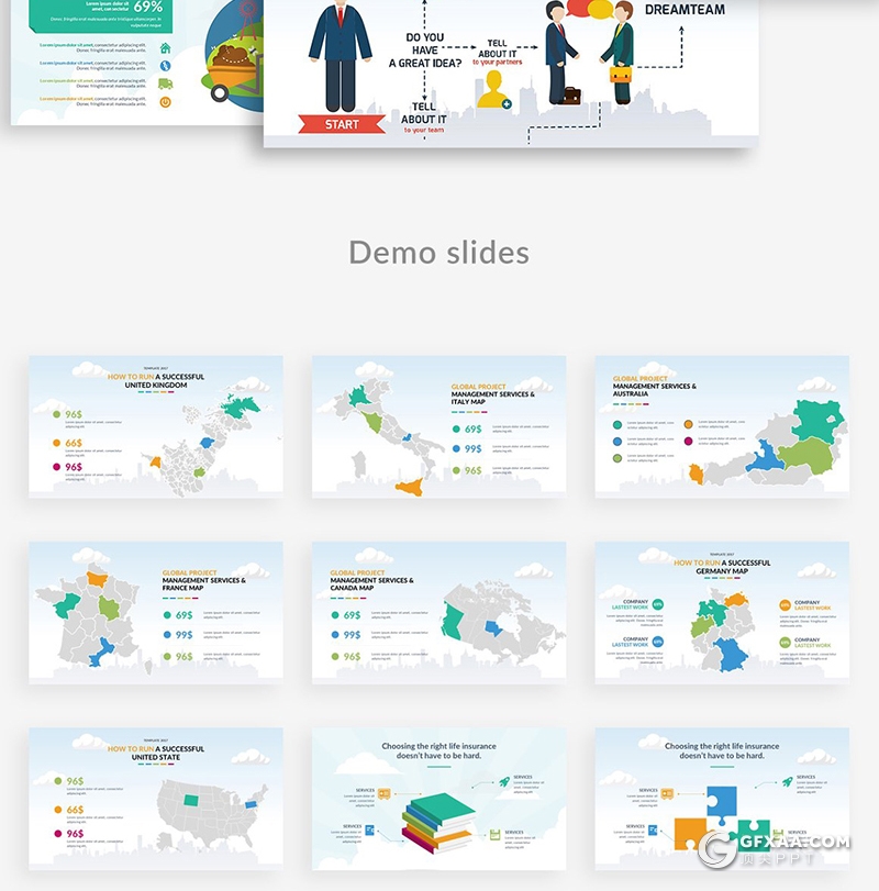 157页国外商务卡通插画ppt模板商务工作计划总结欧美风格项目合作展示企业介绍ppt模板 - 顶尖PPT