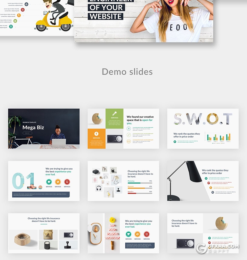 206页国外商务风格ppt模板创意商务信息图形作品展示企业介绍通用ppt模板 - 顶尖PPT