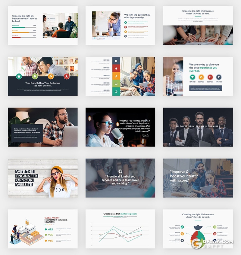 206页国外商务风格ppt模板创意商务信息图形作品展示企业介绍通用ppt模板 - 顶尖PPT