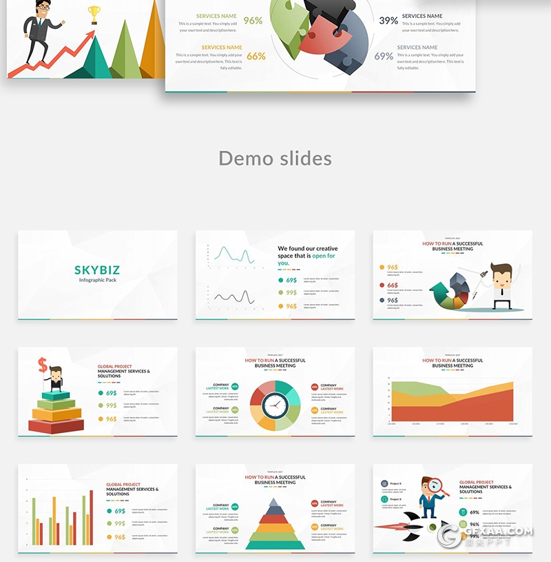 153页欧美风格创意信息图形ppt模板卡通人物工作计划项目分析PPT模板 - 顶尖PPT