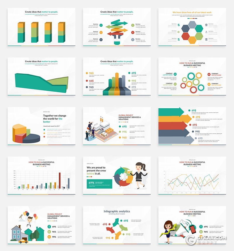 153页欧美风格创意信息图形ppt模板卡通人物工作计划项目分析PPT模板 - 顶尖PPT