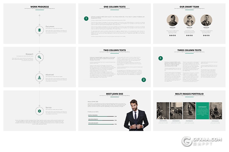 55页扁平化简约风格企业团队介绍工作汇报数据分析统计国外ppt模板 - 顶尖PPT