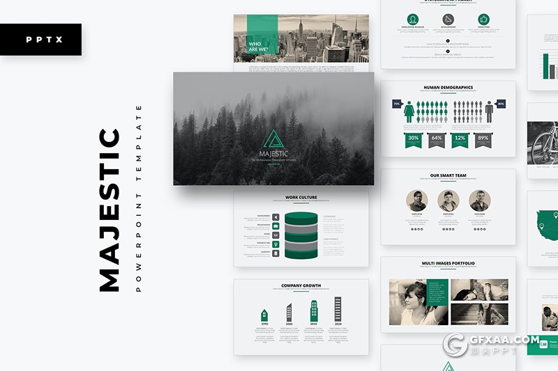 55页扁平化简约风格企业团队介绍工作汇报数据分析统计国外ppt模板 - 顶尖PPT