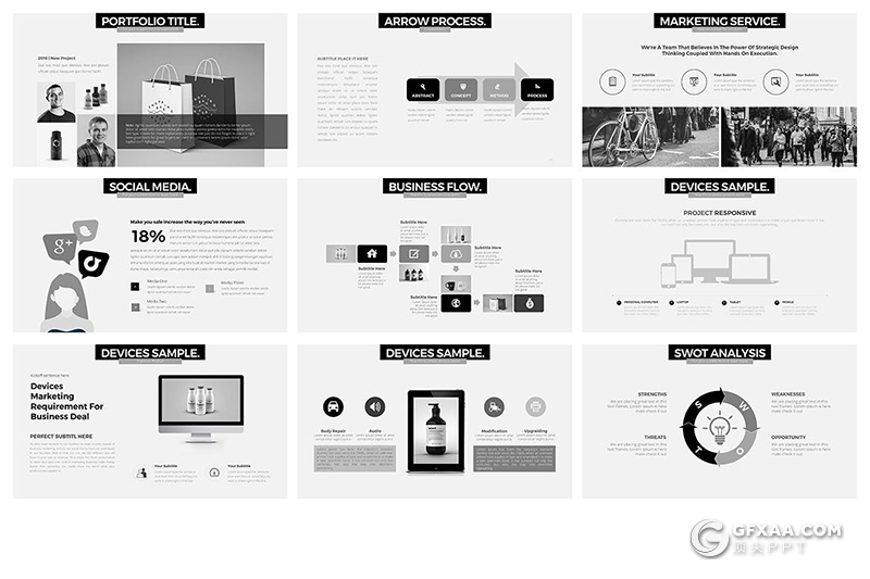 黑灰色扁平化企业宣传介绍项目分析数据展示keynote模板 - 顶尖PPT