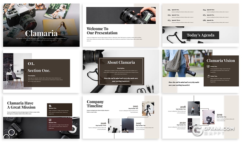 30页摄影工作室摄影团队介绍摄影项目合作介绍PPT模板5种主题配色 - 顶尖PPT