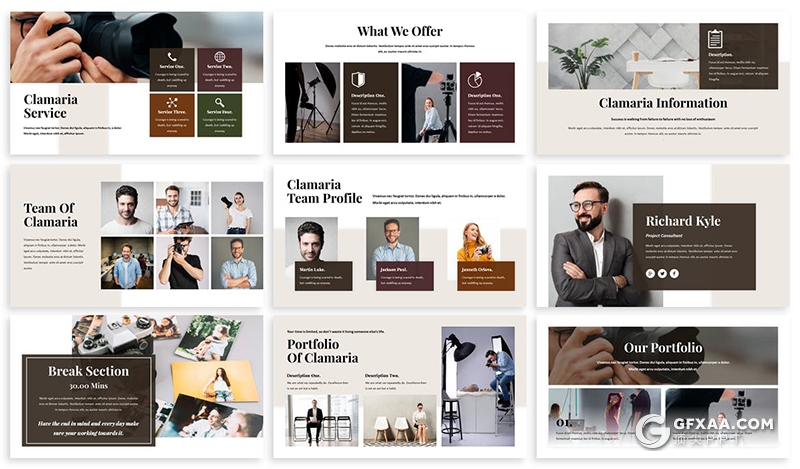 30页摄影工作室摄影团队介绍摄影项目合作介绍PPT模板5种主题配色 - 顶尖PPT