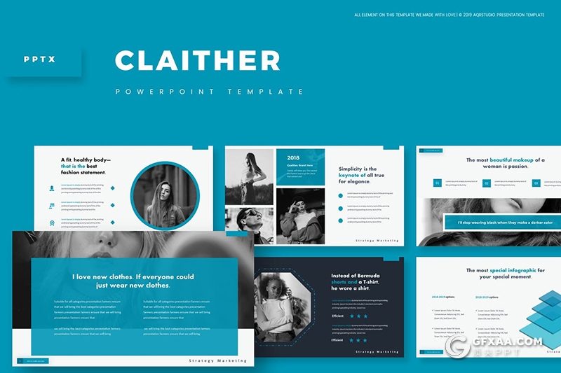 30页国外简约风格时尚模特写真服装展示PPT模板5种主题配色 - 顶尖PPT