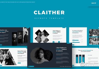 30页国外简约风格时尚模特写真服装展示keynote模板5种主题配色 - 顶尖PPT