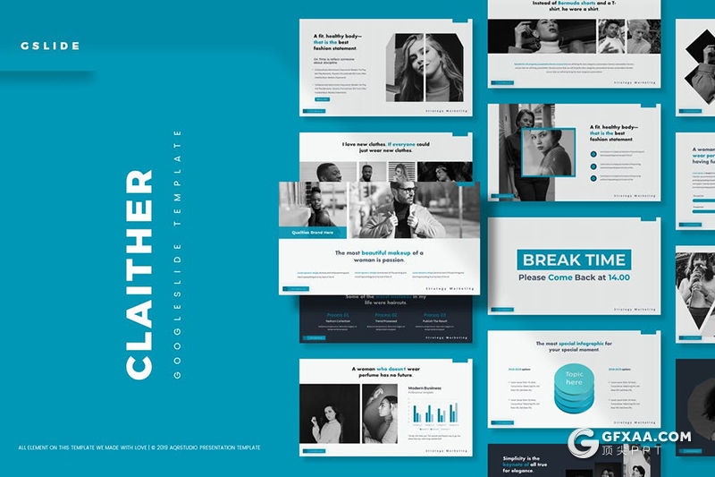 30页国外简约风格时尚模特写真服装展示Google slides模板5种主题配色 - 顶尖PPT