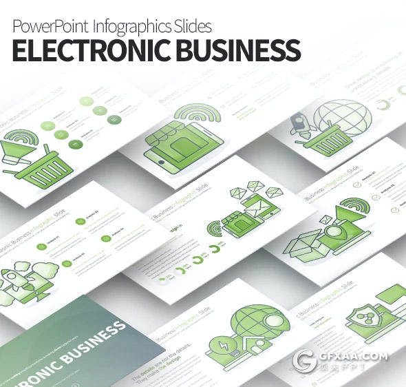 35页电子商务概念插画PPT创意图形线性图形PPT模板11种主题配色 - 顶尖PPT