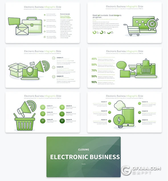 35页电子商务概念插画PPT创意图形线性图形PPT模板11种主题配色 - 顶尖PPT
